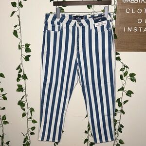 Hollister Striped Ultra High Rise Mom Jeans Size 13 SHORT NWT